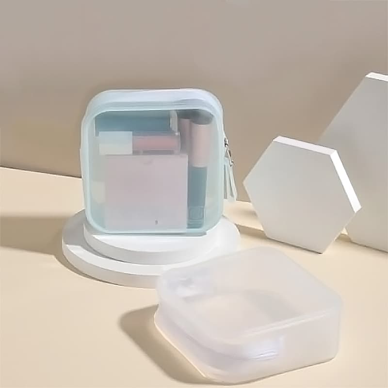 Clear silicone storage bag with a square shape and lid for organizing