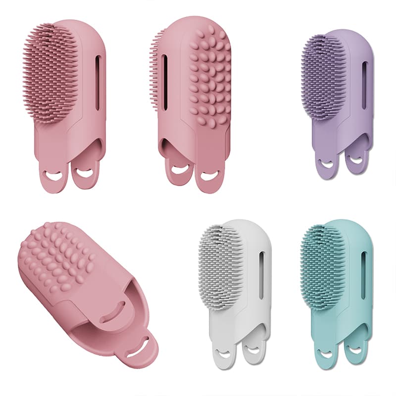 Custom silicone brushes in multiple colors for facial cleansing, body care, pet grooming, baby care, and multi-purpose cleaning applications