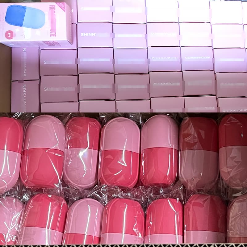 Pink silicone ice rollers ready for labeling and final inspection