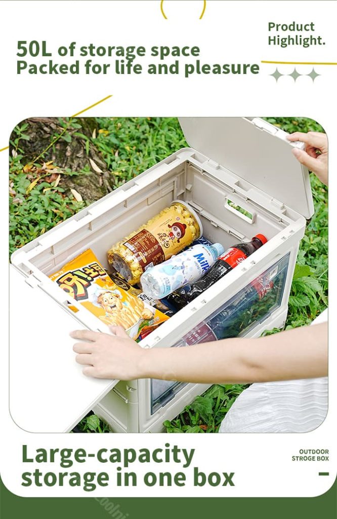 Outdoor folding camping box showing large capacity storage