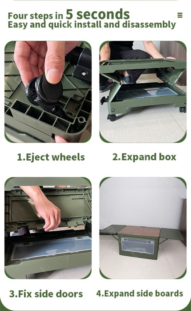 Quick installation of folding camping box wheels