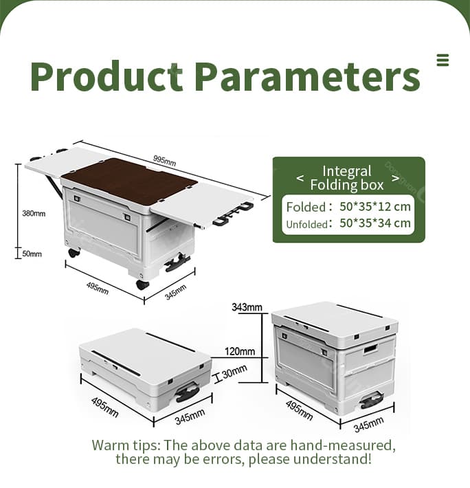 Folding camping box size and measurements