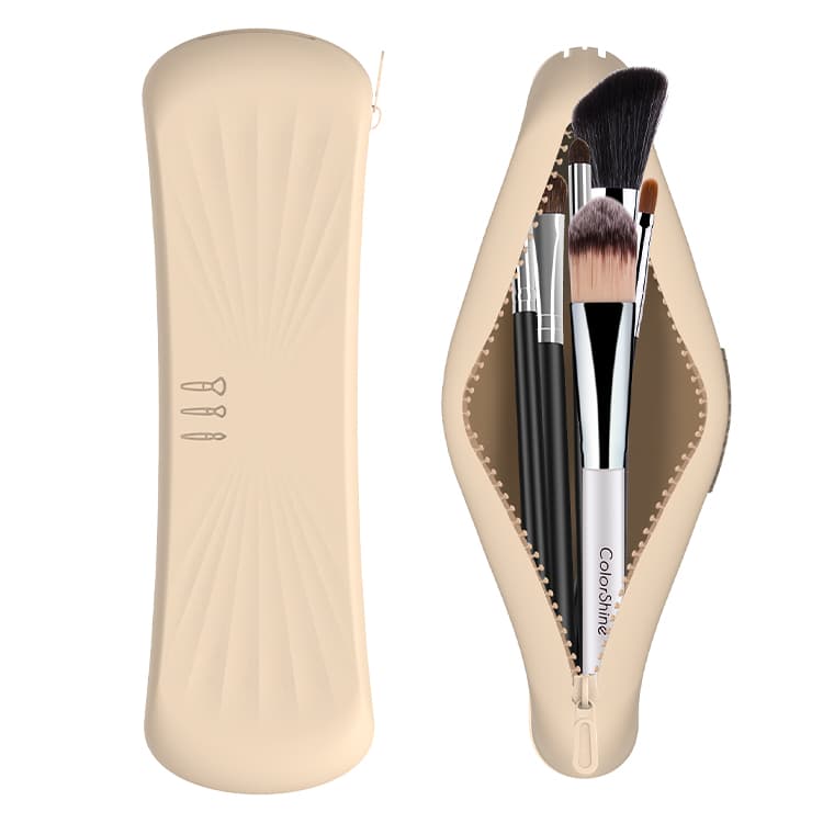 Silicone makeup brush bag fully opened with brushes inside