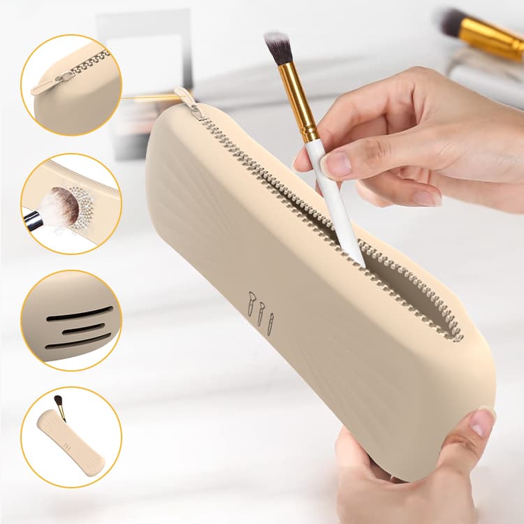 Silicone makeup brush bag with cleaning pad and ventilation