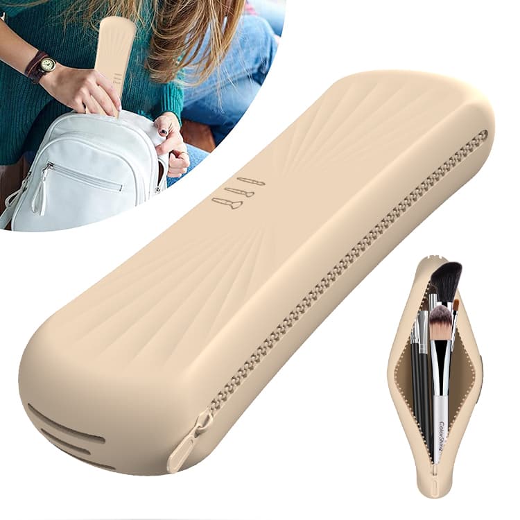 Portable silicone makeup brush bag for travel use