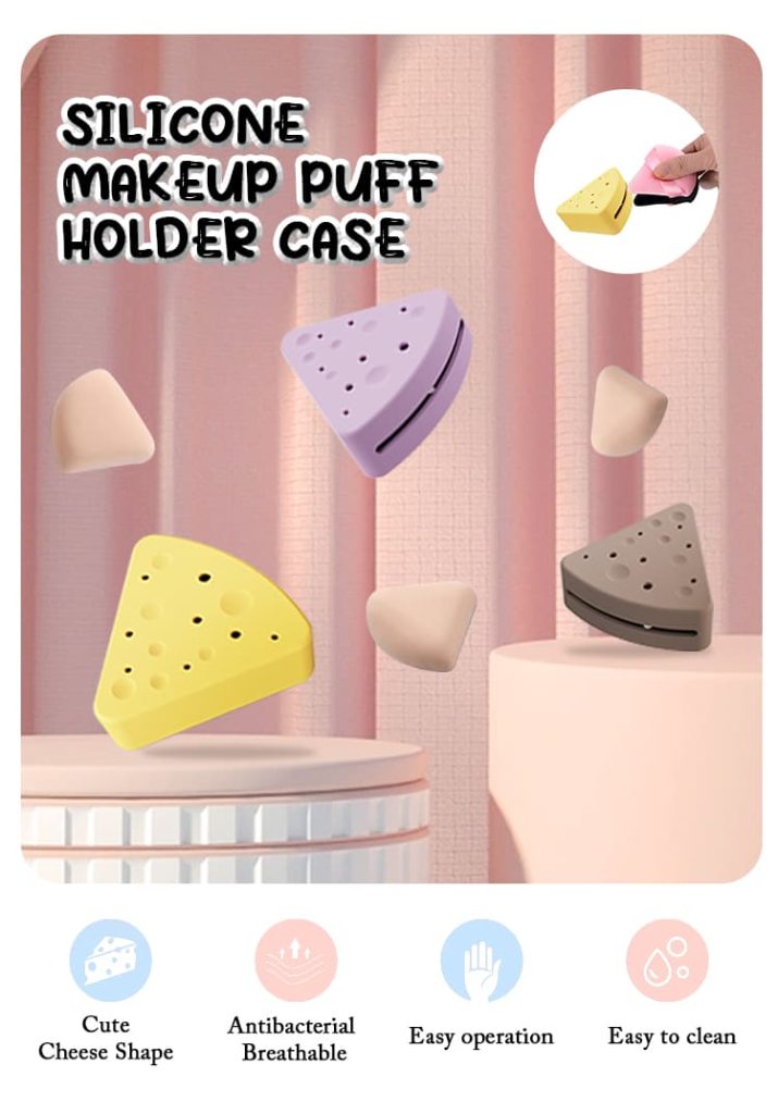 Silicone Makeup Puff Holder Case in Cheese Shape