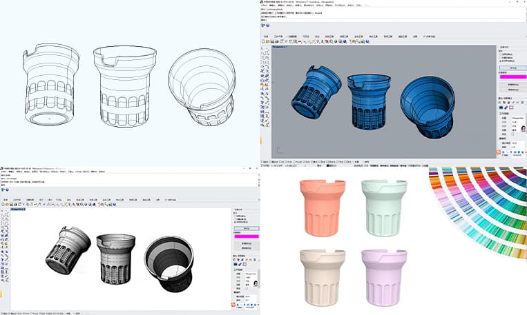 3D design and color selection for custom silicone tumbler accessories, including modeling, structure optimization, and Pantone color matching