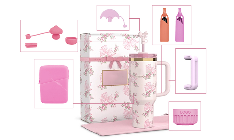 custom silicone tumbler accessories design options, including shape, dimensions, and surface texture customization