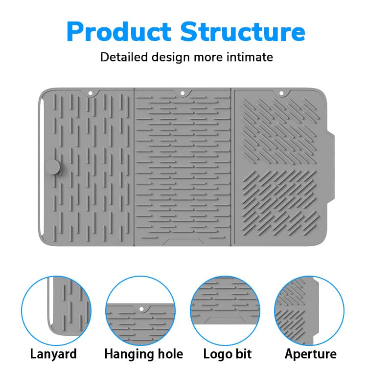 Silicone foldable kitchen drainage mat with structure details