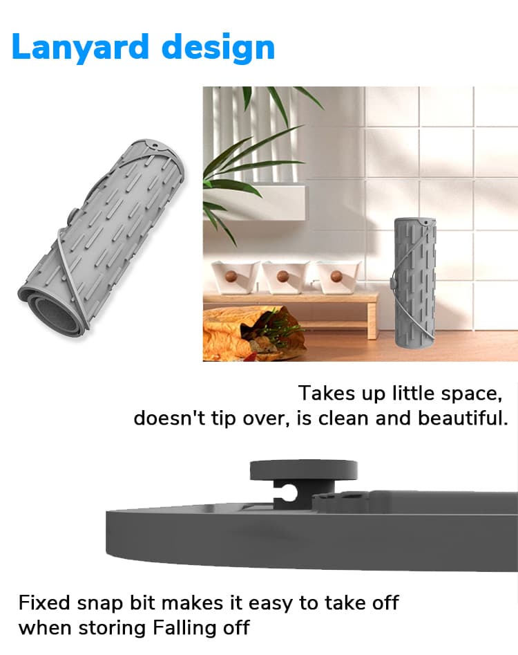 Silicone drainage mat with lanyard design for compact storage