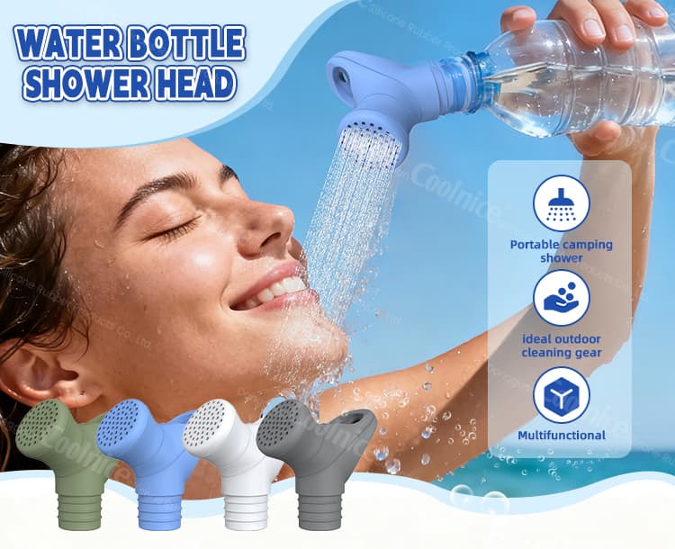 Silicone water bottle shower head for beach washing and outdoor cooling