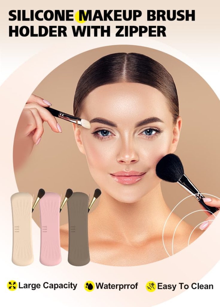 Silicone makeup brush bag with zipper for travel and daily storage