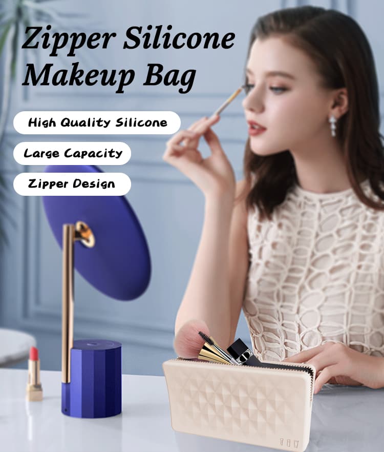 Silicone zipper makeup bag used for daily cosmetics storage.