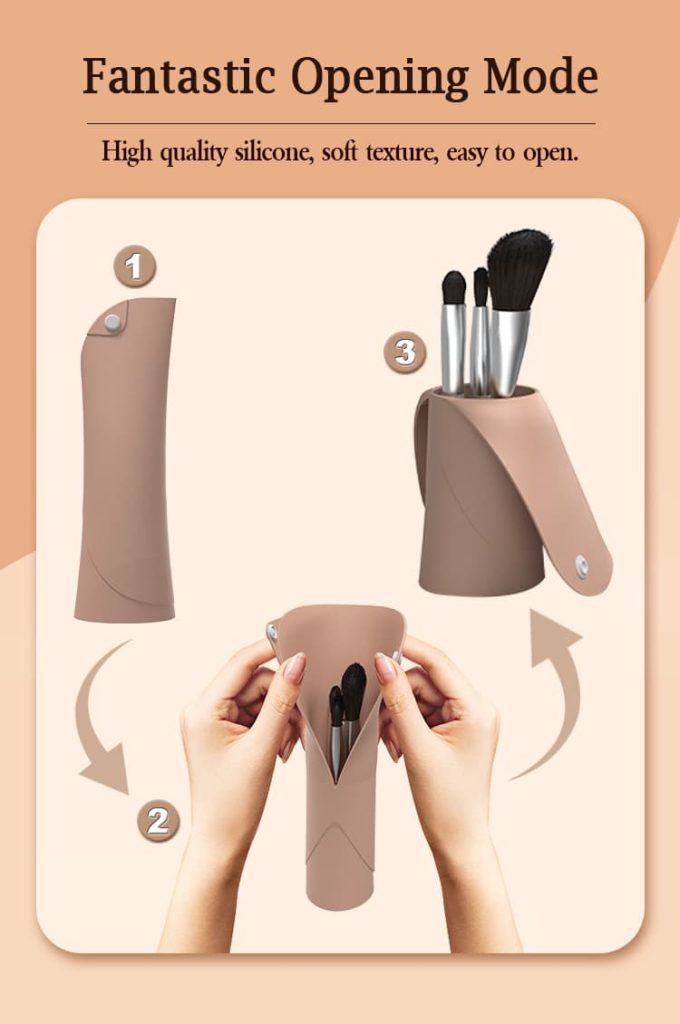Silicone brush holder showing step-by-step opening mode