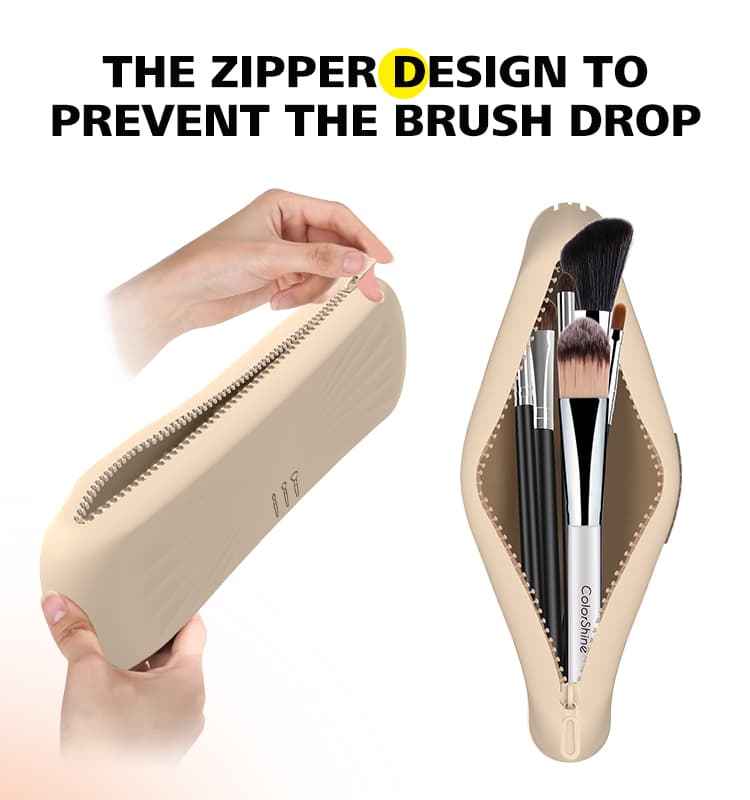 Zipper silicone makeup brush bag preventing brush drops