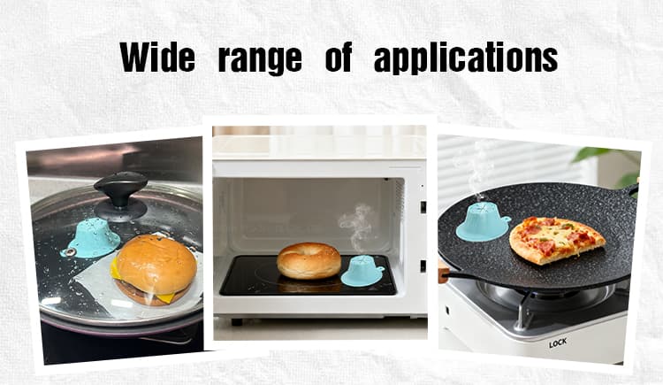 Silicone microwave steamer used in microwave, stovetop, and pan heating.