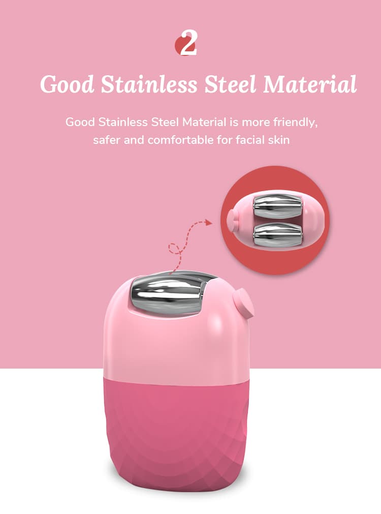 Pink ice roller made of stainless steel material for facial massage