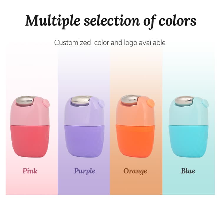 Multiple color options of silicone ice face roller – pink, purple, orange, blue