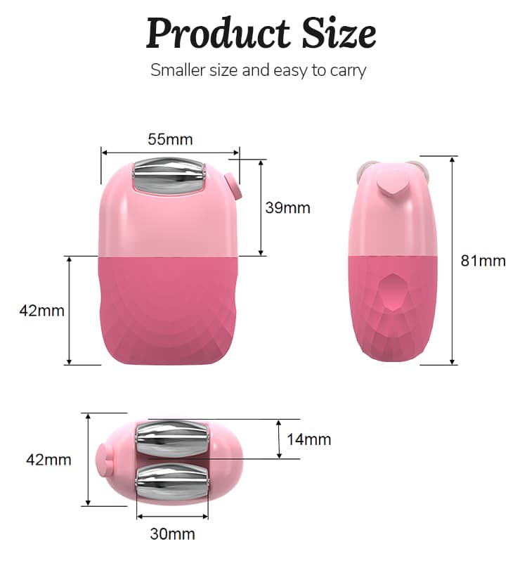 Dimensional drawing of pink silicone ice roller with measurement details