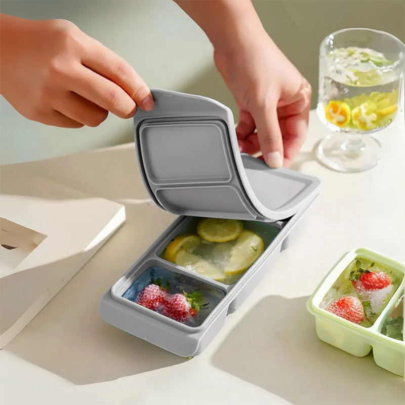 Silicone freezer container for ice cubes and frozen food portions