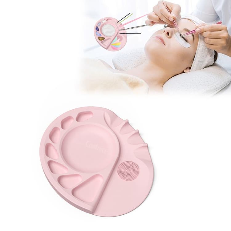 Close-up of silicone makeup mixing palette textured mixing area