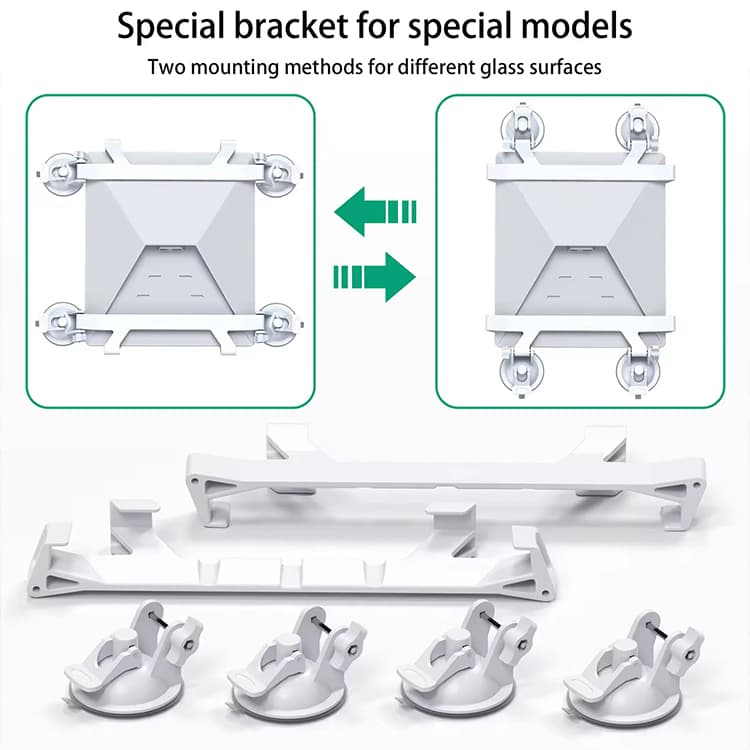 Starlink Mini case with suction cups mounted on a vehicle window.