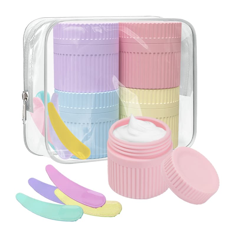 Silicone travel jar set for cosmetic and personal care products
