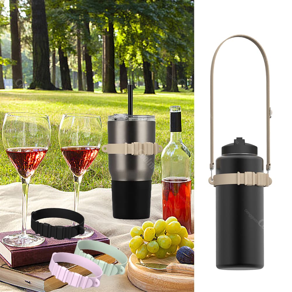 Silicone bottle holder ring used in outdoor picnic scene