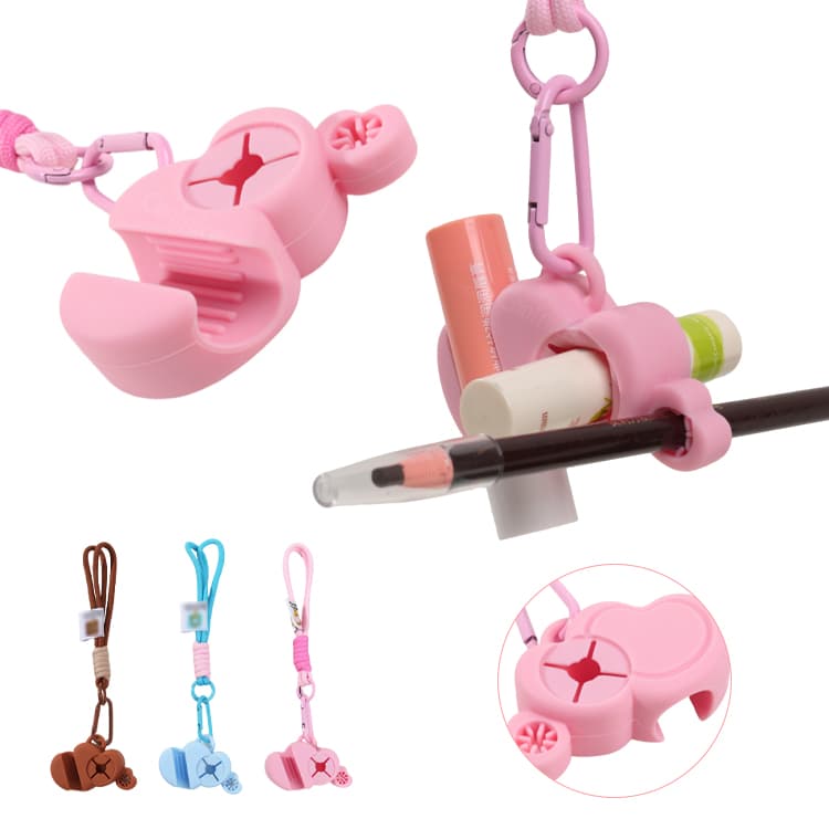 Silicone mini holder clip holding lip balm and pen