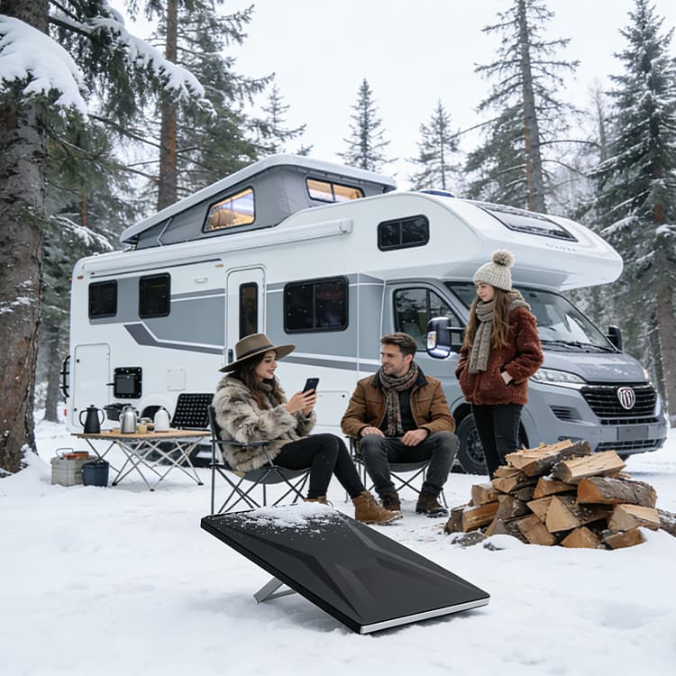 Starlink Gen 3 protective silicone cover used in winter forest camping