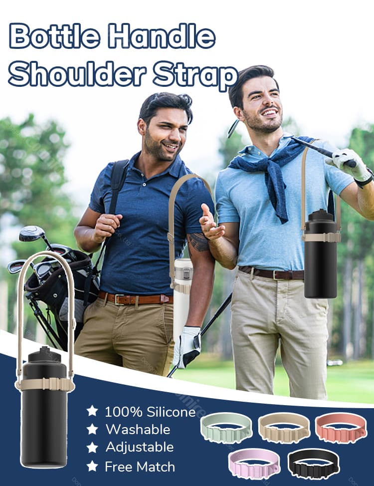 Silicone bottle holder ring used with carry strap in outdoor activities