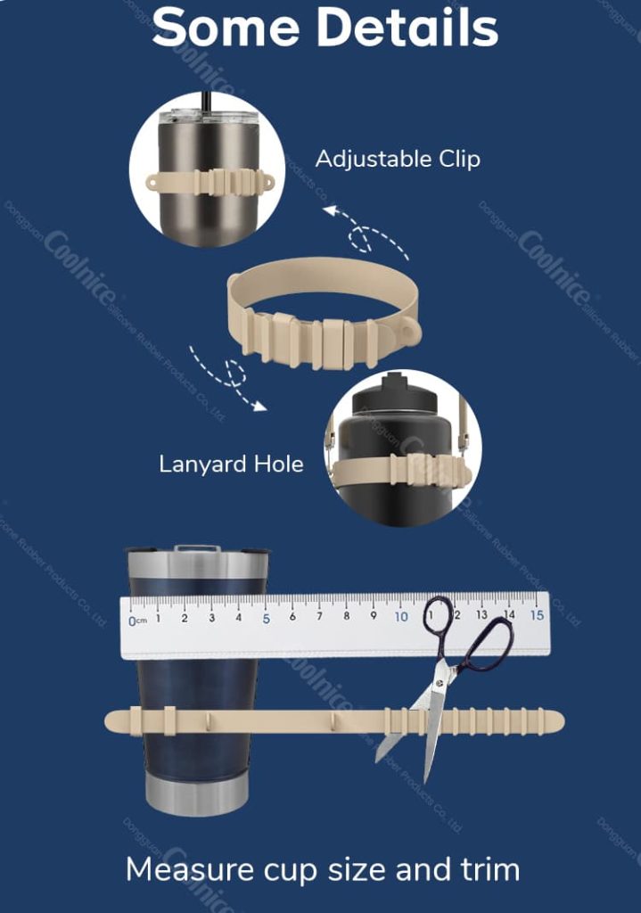 Adjustable silicone bottle holder ring with clip and lanyard hole