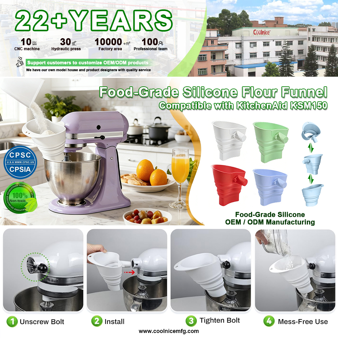 Food grade silicone flour funnel compatible with KitchenAid KSM150 stand mixer
