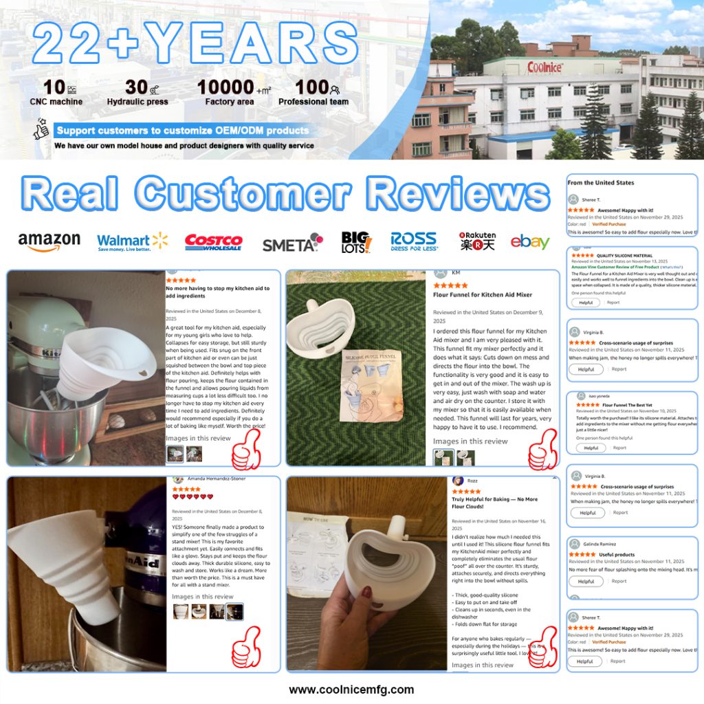 Real customer reviews for silicone flour funnel from Amazon and retail platforms