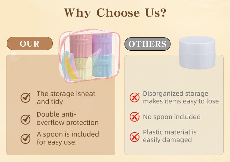 Silicone travel jars comparison with ordinary plastic containers