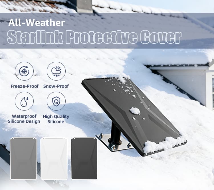 All-weather silicone protective cover for Starlink Gen 3 used on snowy rooftop