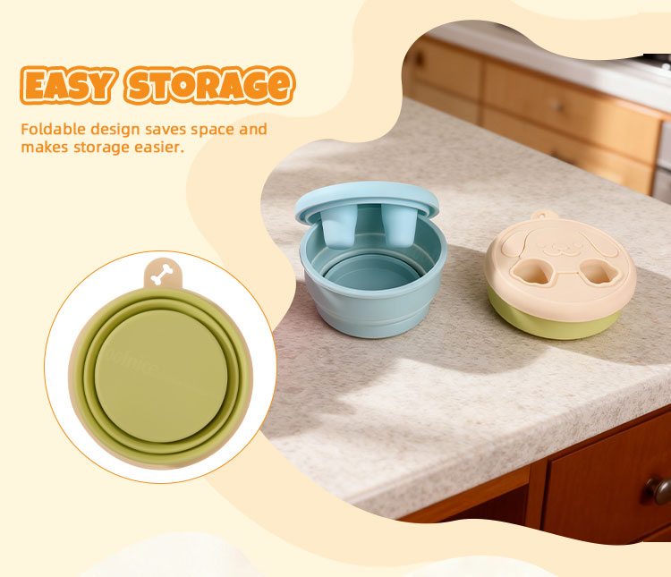 Foldable silicone snack container shown fully collapsed for compact storage on kitchen counter