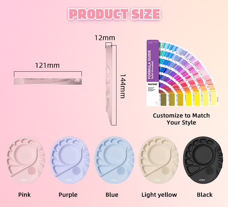 Silicone makeup mixing palette size dimensions and color customization options