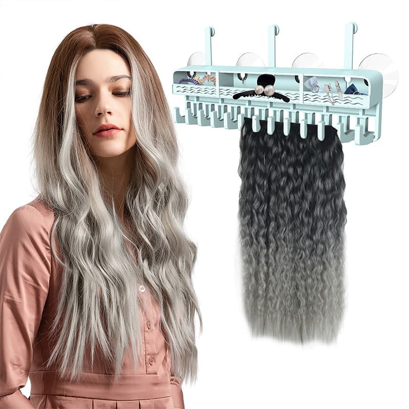 Silicone wig holder with hair storage for display and organization