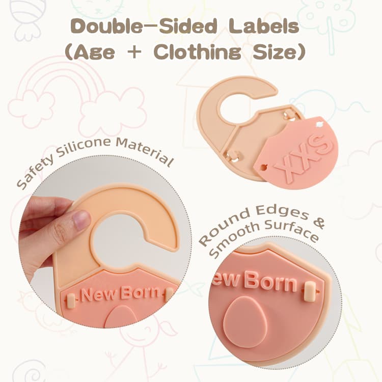 Double sided silicone baby closet divider with age and size labels