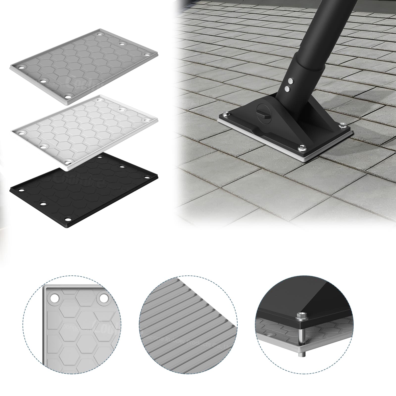 Silicone protective pad layers showing anti slip and shock absorption structure