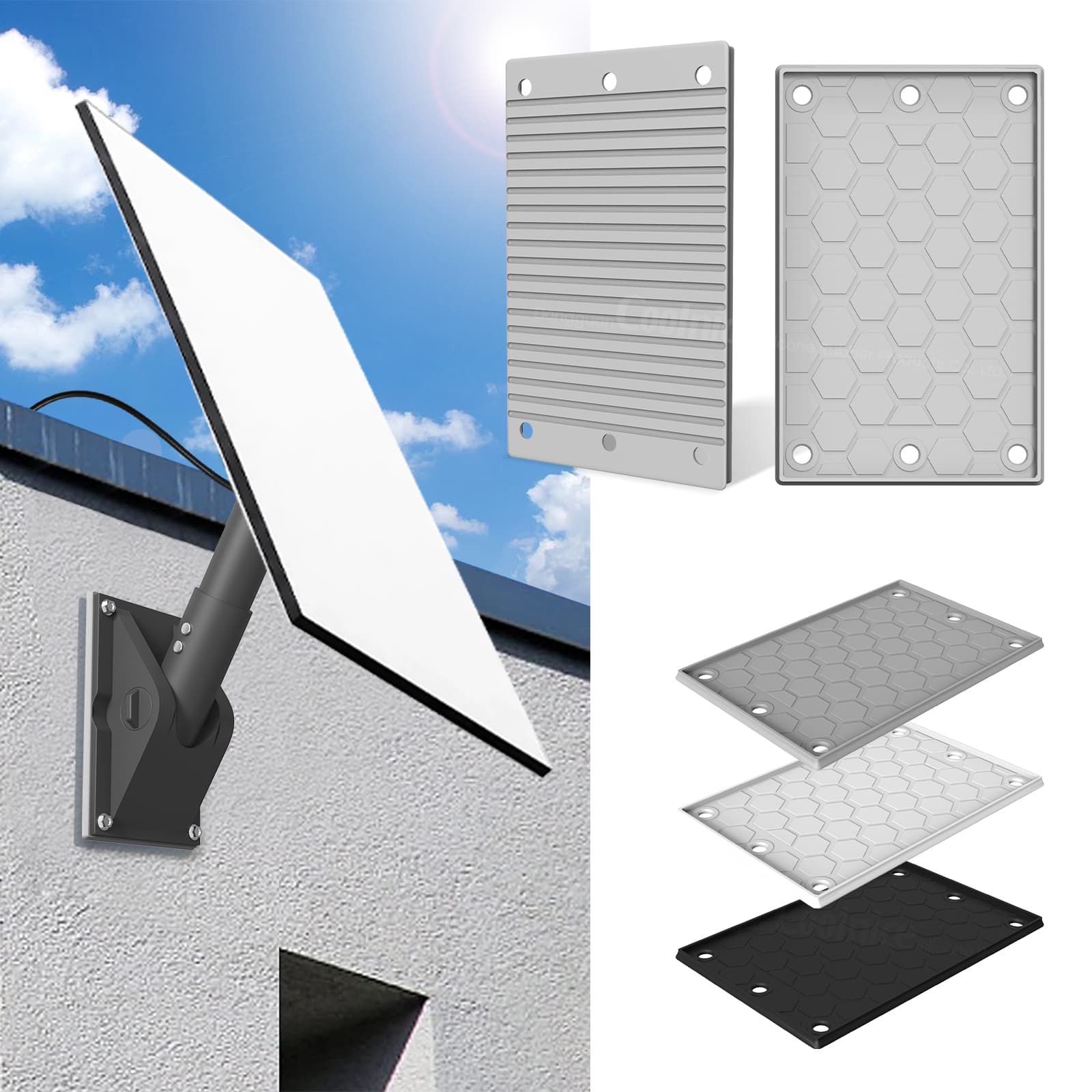 Silicone mounting pad close up showing reinforced screw hole design