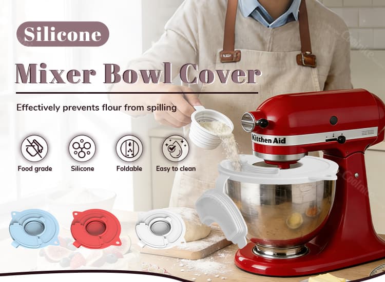Silicone mixer bowl cover preventing flour splashing during mixing