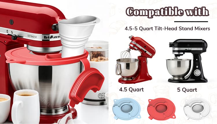 Silicone splash guard compatible with 4.5 and 5 quart stand mixers