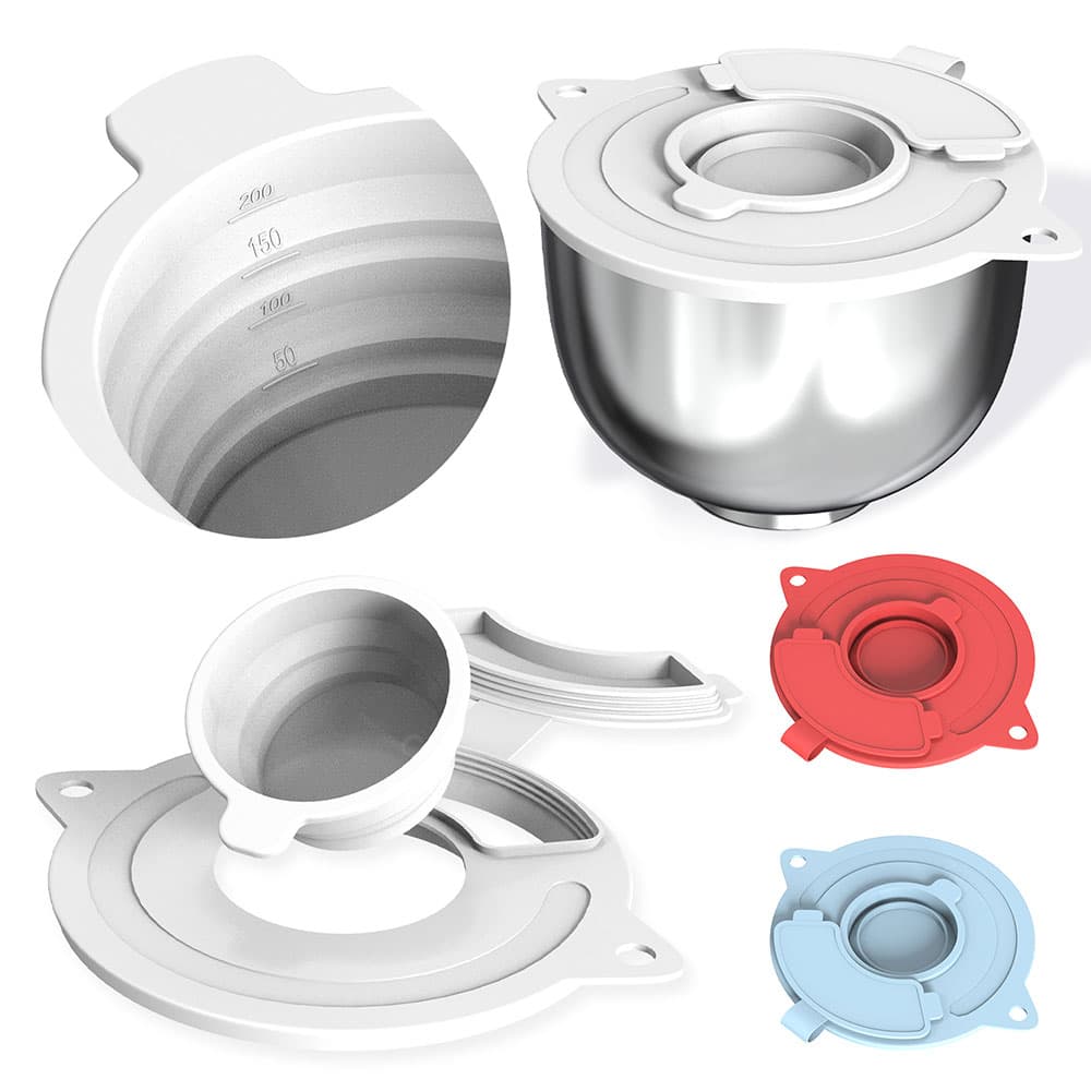 KitchenAid KSM150 splash guard components with measuring funnel