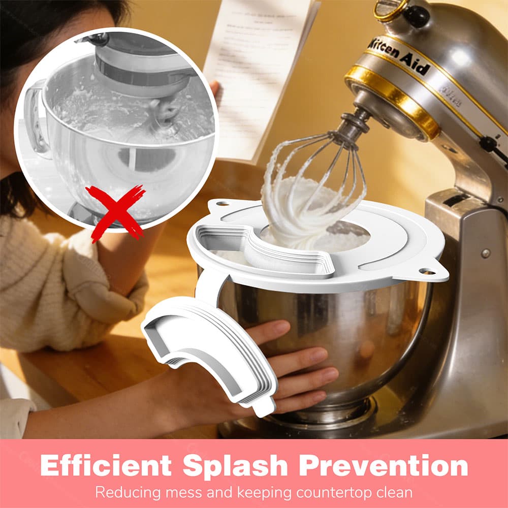 Comparison showing splash guard reducing mixer splatter