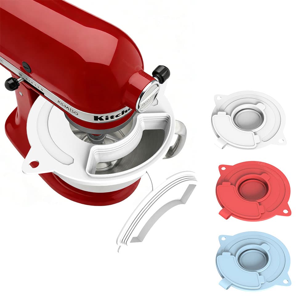 KitchenAid KSM150 mixer with installed splash guard accessory