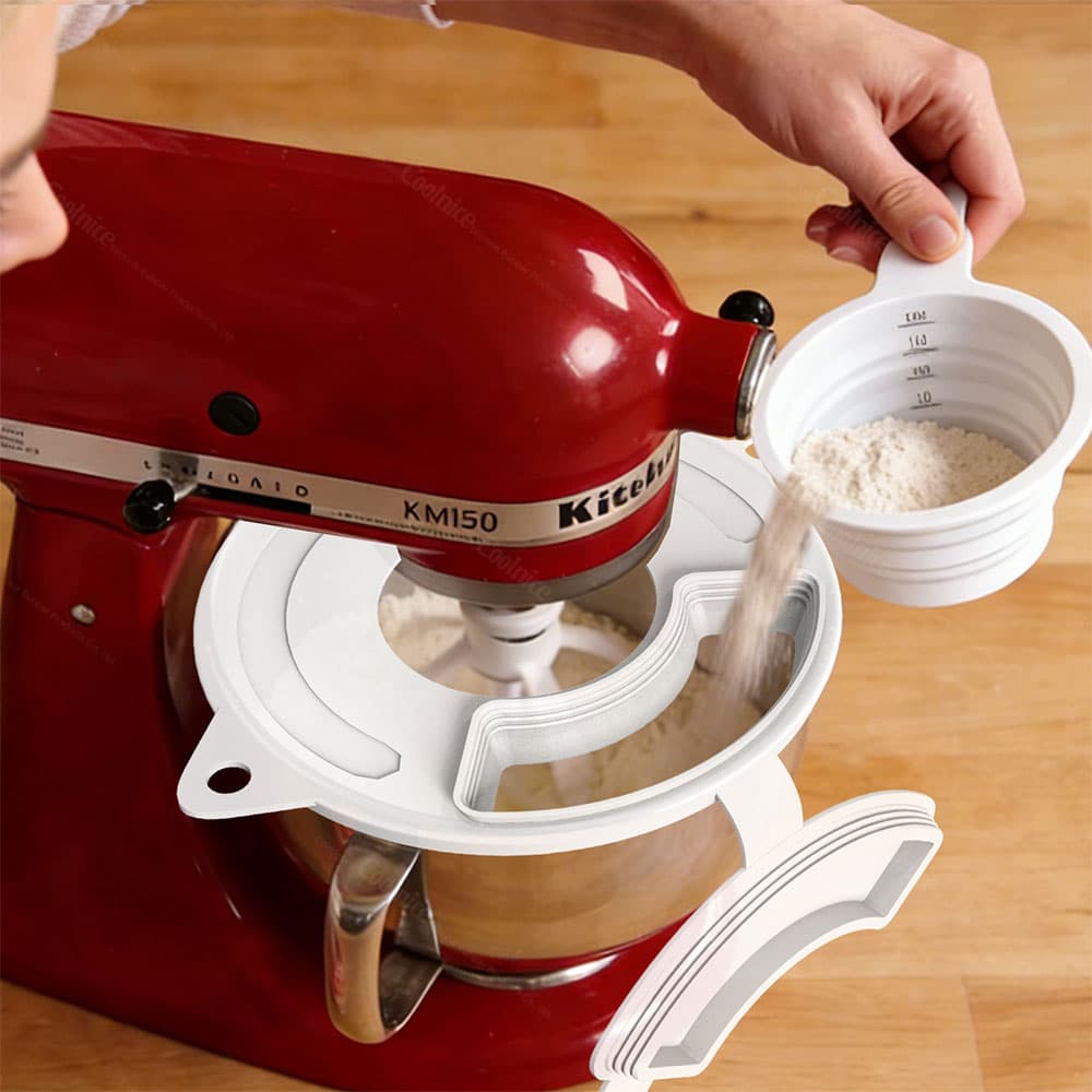 Measuring funnel with volume markings for mixer pouring