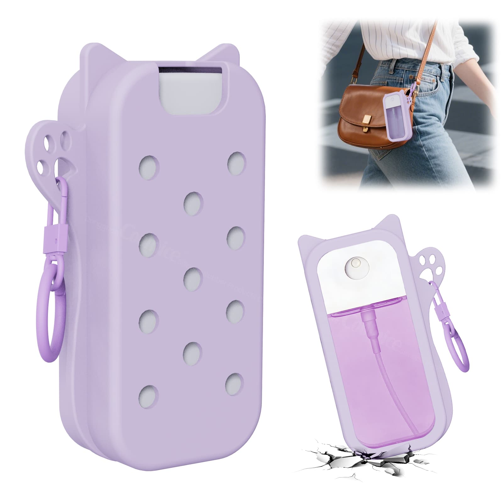 Silicone sanitizer holder with DIY decoration holes and hanging slot