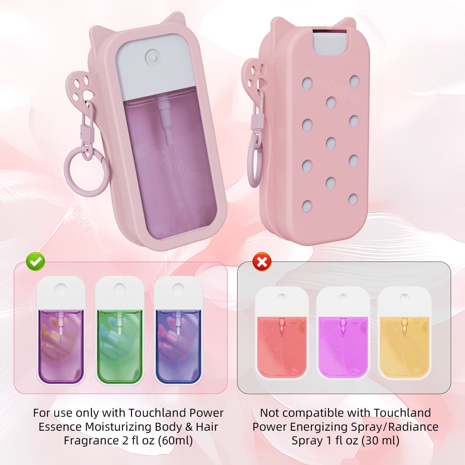 Silicone sanitizer holder compatible with Touchland 60ml spray bottle